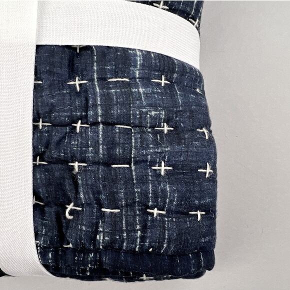 Pottery Barn Euro Sham Arlo Cross Stitch Navy Blue White Pillow Sham 26x26 NWF - Picture 7 of 8